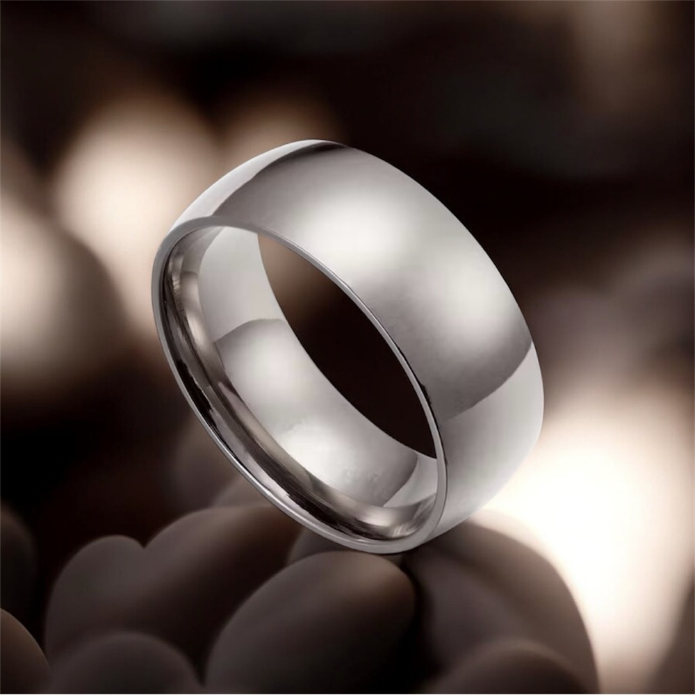 Mens Wedding Band Ring Titanium 6mm Silver Tone